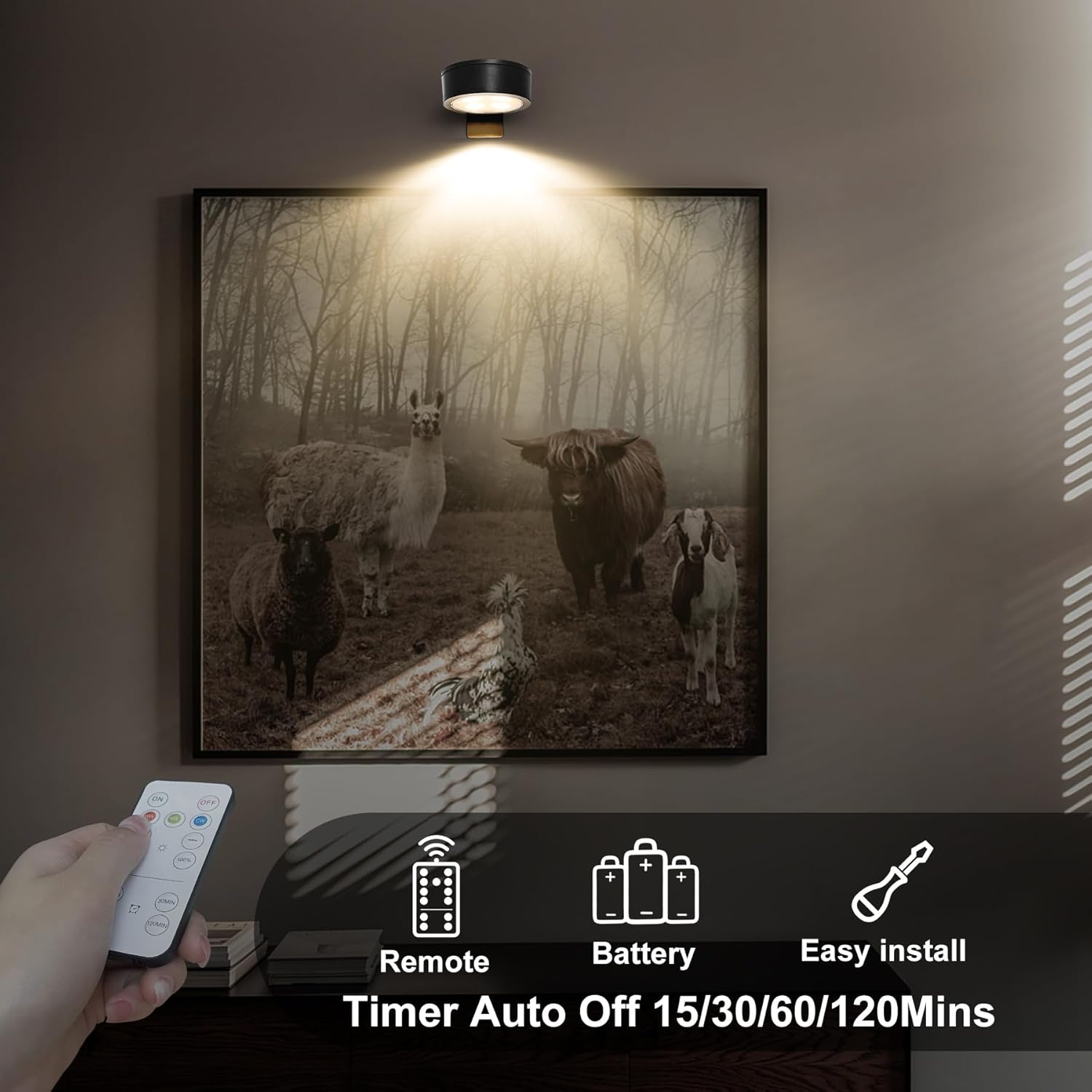 Skiennix 6-Pack Battery Operated Picture Lights - Magnetic Art Display with Remote & Dimmable Timer