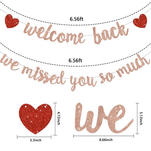 RICHHHA Rose Gold Welcome Back We Missed You So Much Banner,NO DIY,for Welcome Home Celebration Decorations Family Gathering,Back to School Events Military Homecoming Decoration