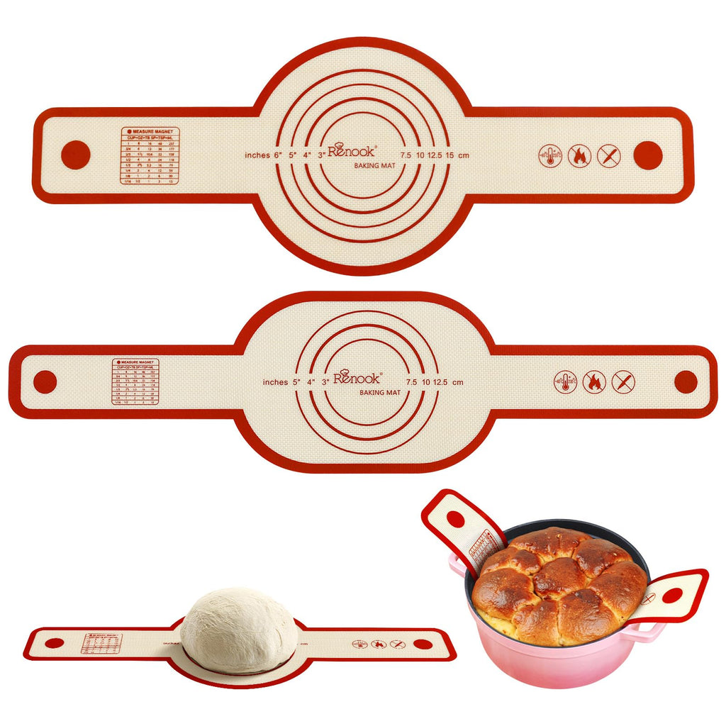 Silicone Bread Sling for Dutch Oven Oval and Round, 2PCS Non-stick & Easy to Clean Reusable Round Bread Baking Mat Set with Long Handles, Oven Liners, Sourdough Bread Baking Supplies