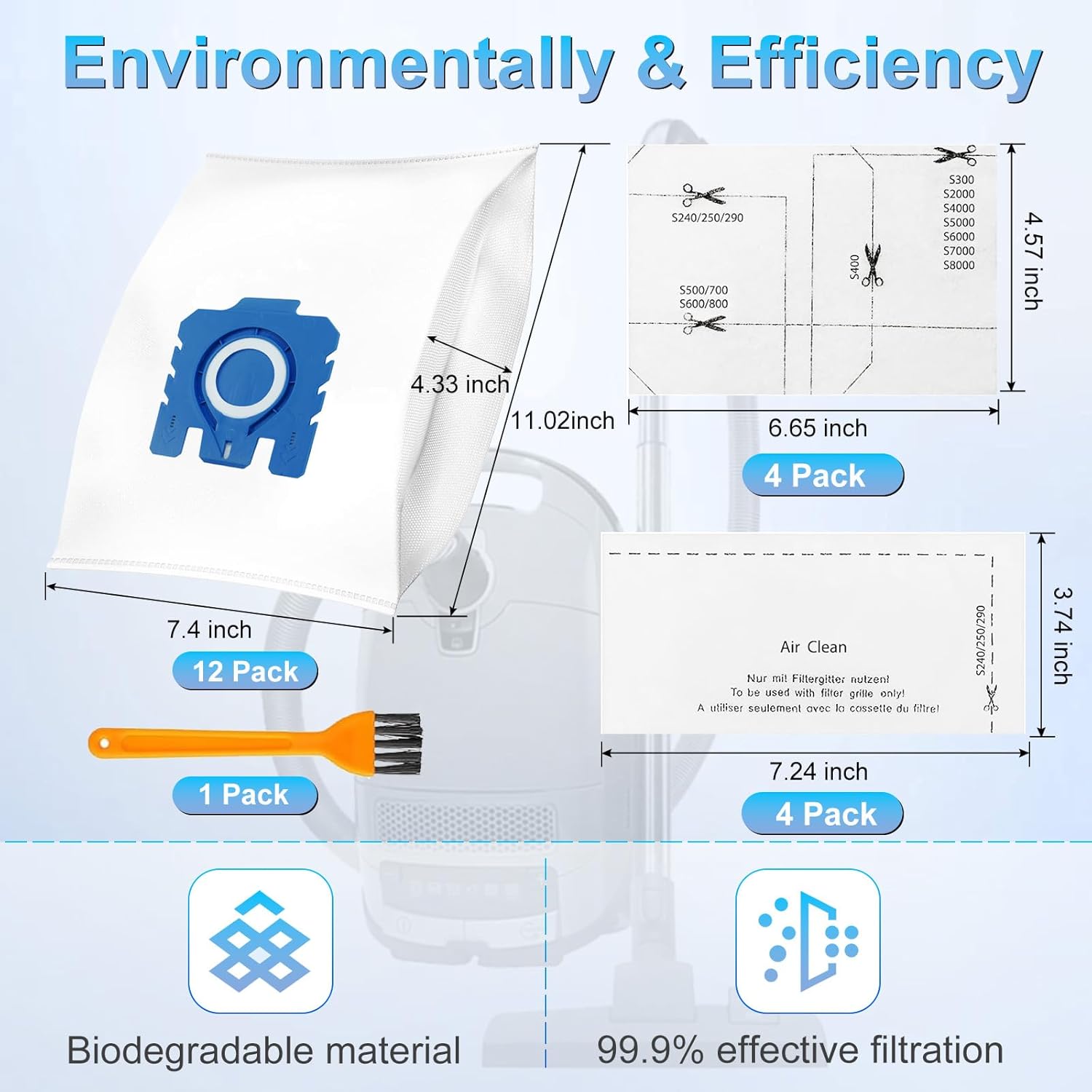 Miele 3D Airclean Dust Bags - Replacement Vacuum Cleaner Bags for Classic C1, C2, C3 & More