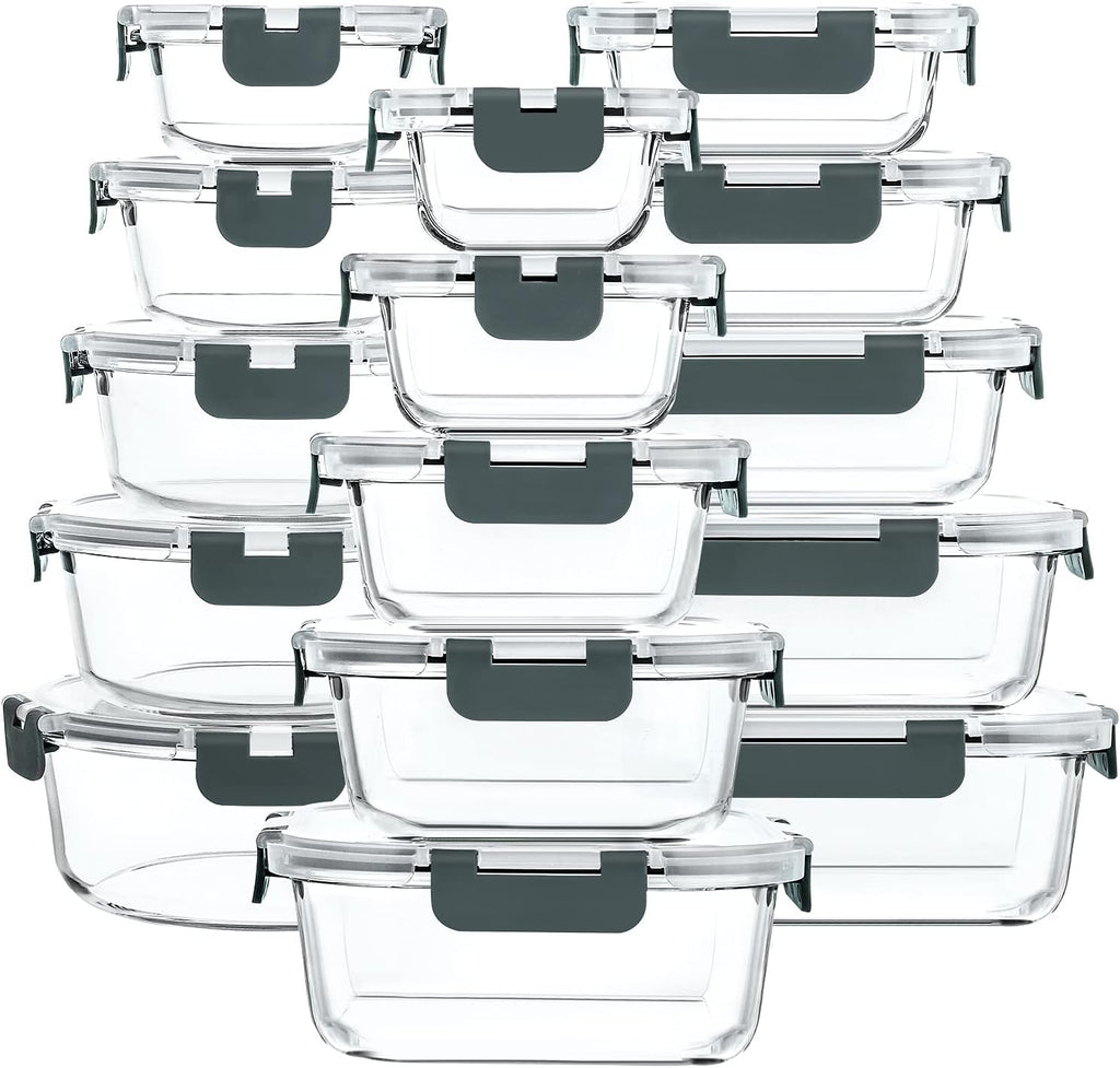 M MCIRCO Glass Food Storage Containers - 30-Piece Airtight Meal Prep Set with Snap Locking Lids | Microwave, Oven, Freezer Safe