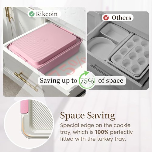 Kikcoin 25 PCS Non-Stick Baking Pans Set - Heavy-Duty Silicone Handles | Oven Safe to 450°F, Pink