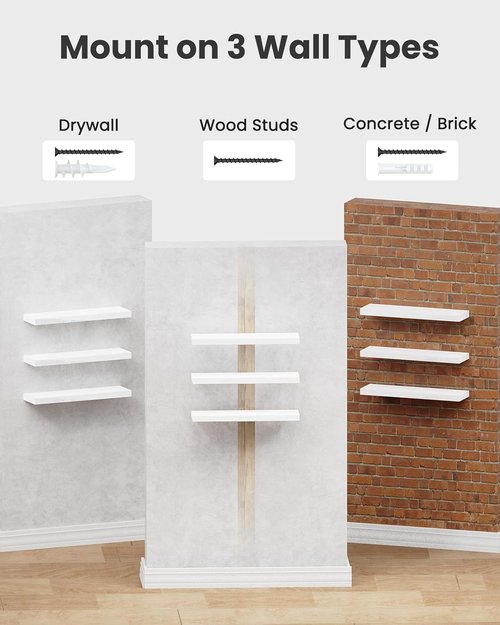 AMADA HOMEFURNISHING Floating Shelves - Set of 3 White Wall Shelves with Invisible Brackets for Home Decor