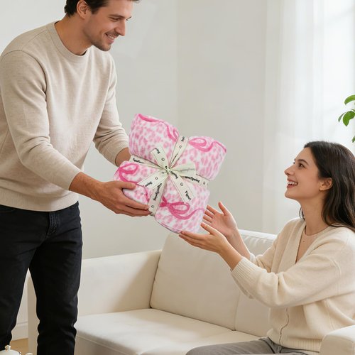 VigorSpring Pink Bow Blanket - 50x60 Inch, Leopard Background Printed, Super Soft Warm Valentine's Day Throw Blanket, Coquette Aesthetic Home Decor, Ideal Gift for Girls Women