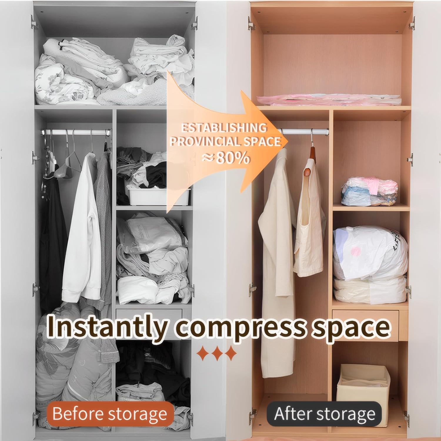 Skiennix Vacuum Storage Bags - 4 Pack Space Saver Bags with Hand Pump for Clothing & Travel