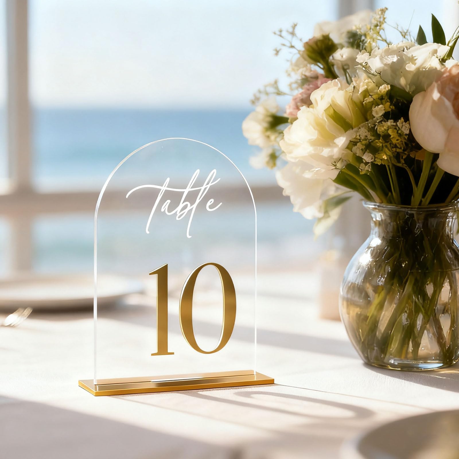 Arch Wedding Table Numbers 1-20 with Stands,5 x 8 Inch Transparent Acrylic Reception Table Signs Golden Letters,Perfect for Wedding Receptions, Parties, Anniversaries, and Events (1-20 golden)