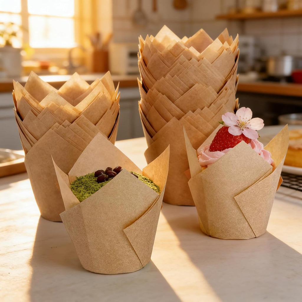 Regine Switzerland Tulip Cupcake Liners - 250 Pcs Parchment Paper Muffin Liners for Baking | Natural Color