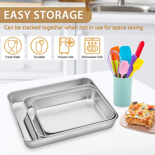 E-far Baking Pans Set - Stainless Steel Sheet Cake & Cookie Pan Bundle | 12.5", 10.5", 9.4" Sizes, Non-Toxic & Dishwasher Safe