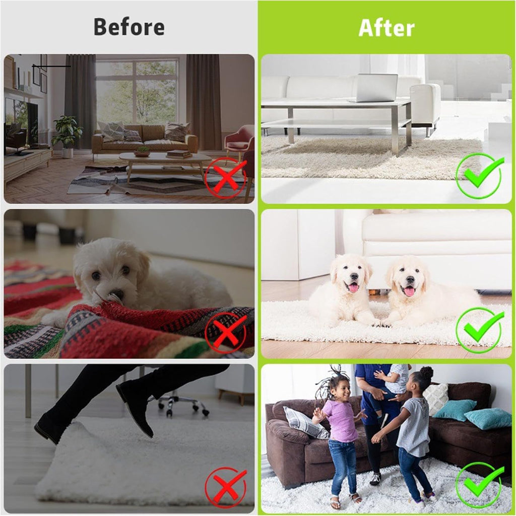 Skiennix Rug Corner Grippers - 12 Pcs Double-Sided Carpet Stickers for No-Damage Anti-Slip Flooring