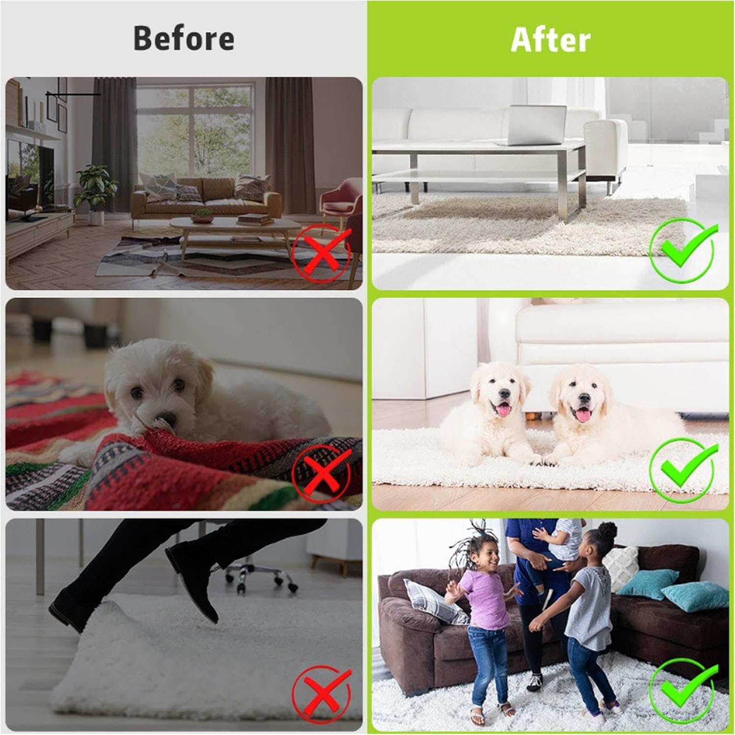 Skiennix Rug Corner Grippers - 12 Pcs Double-Sided Carpet Stickers for No-Damage Anti-Slip Flooring