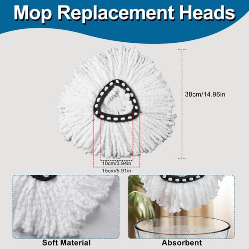 Jikefa 4 Pack Mop Heads Replacements, Compatible with O Cedar Easywring 1-Tank System Easy Wrin Spin Mops, Triangle Swivel Microfiber Mops, Washable & Easy to Replace