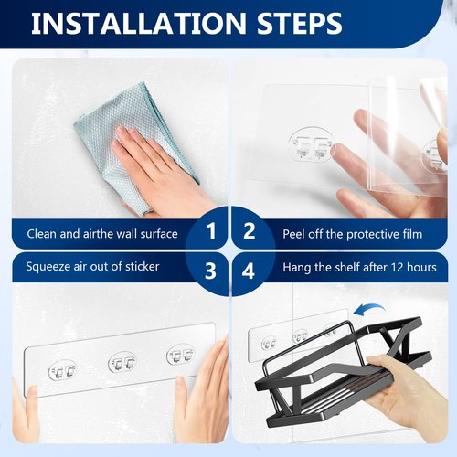 HOREAKHJ 14 Pack Shower Caddy Adhesive Replacement, Strong Adhesive Hooks, Waterproof Shower Adhesive Strips, No Drilling, for Bathroom Storage Shelves and Kitchen Racks