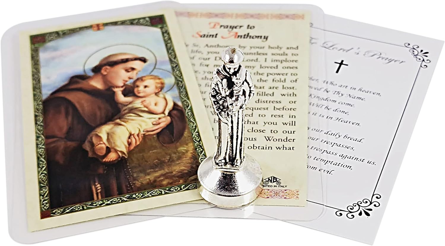 Saint Anthony Mini Statue - 2 Inch Metal Figurine with Laminated Prayer Card | Magnetic Base for Car Dash