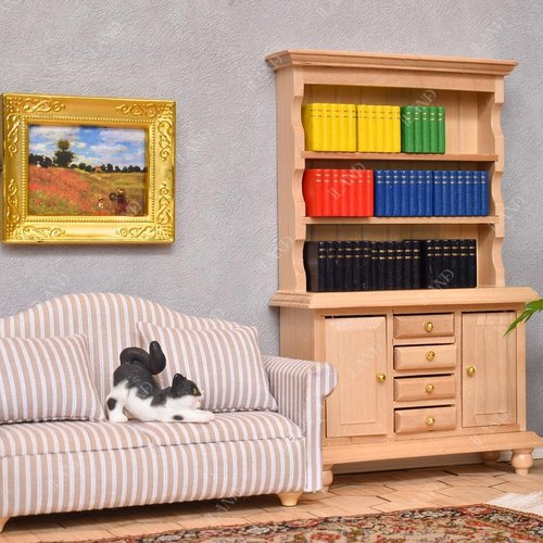 iLAND Miniature Dollhouse Accessories - 1:12 Scale Furniture Set with 4 Classic Golden Frames & Pictures