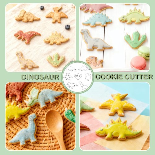 CUTENJOY New Dinosaur Cookie Cutter Set - 7 Piece Stainless Steel Fun Dino Cookie Cutter for Kitchen, Baking, Kids Dinosaur Birthday Party Supplies