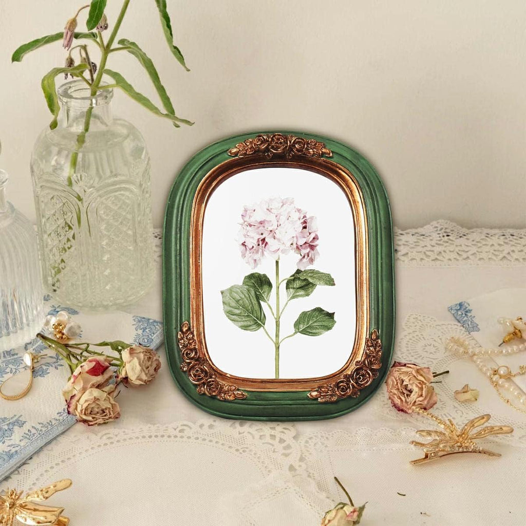 Regine Switzerland Vintage Mini Picture Frame - Antique Floral Relief Design | 2.5x3.5 Inch, Green