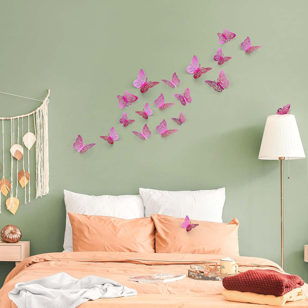 Skiennix Butterfly Decorations - 72 Pcs in 3 Sizes & Styles | Perfect for Party & Wall Decor (Purple)