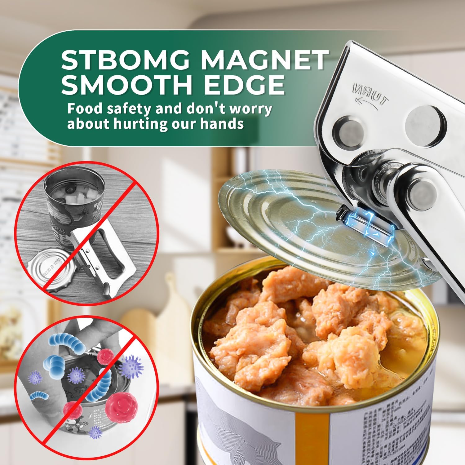 Skiennix Heavy Duty Manual Can Opener - Stainless Steel, Smooth Edge Design for Easy Use