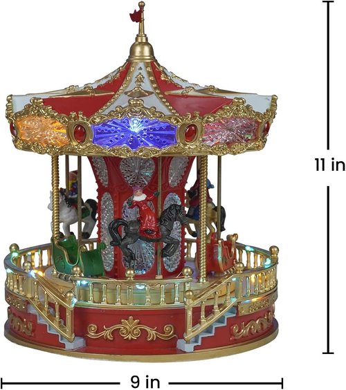 Animated Christmas Carousel by 9 - Musical LED Lights for Festive Home Tabletop Decoration