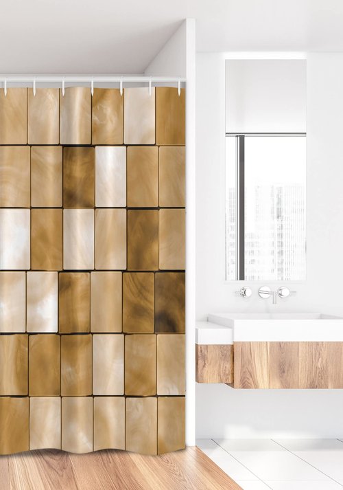 Ambesonne Beige Stall Shower Curtain, Faded Tiles Wood Cubes Squares Geometric Inspired Modern Simple Urban Boho Artwork Print, Fabric Bathroom Decor Set with Hooks, 36" W x 72" L, Brown