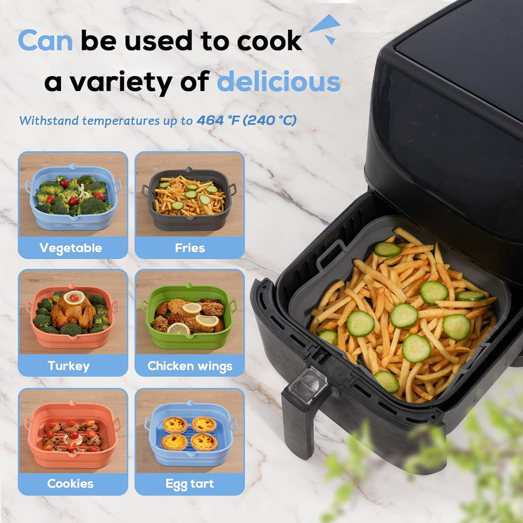 Silicone Air Fryer Liners - Reusable Collapsible Basket for 5.8 to 8 Qt Air Fryers | Easy to Clean, 8.5 Inch