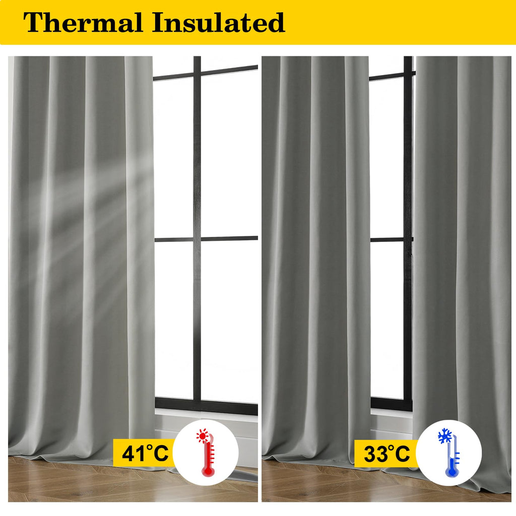 WelvetBLK Light Grey Blackout Curtains for Bedroom Living Room 63 Inch Length 2 Panels Set, Soft Solid Room Darkening Thermal Insulated Window Treatments, Rod Pocket Dining Room Curtains, 40" Wx63 L