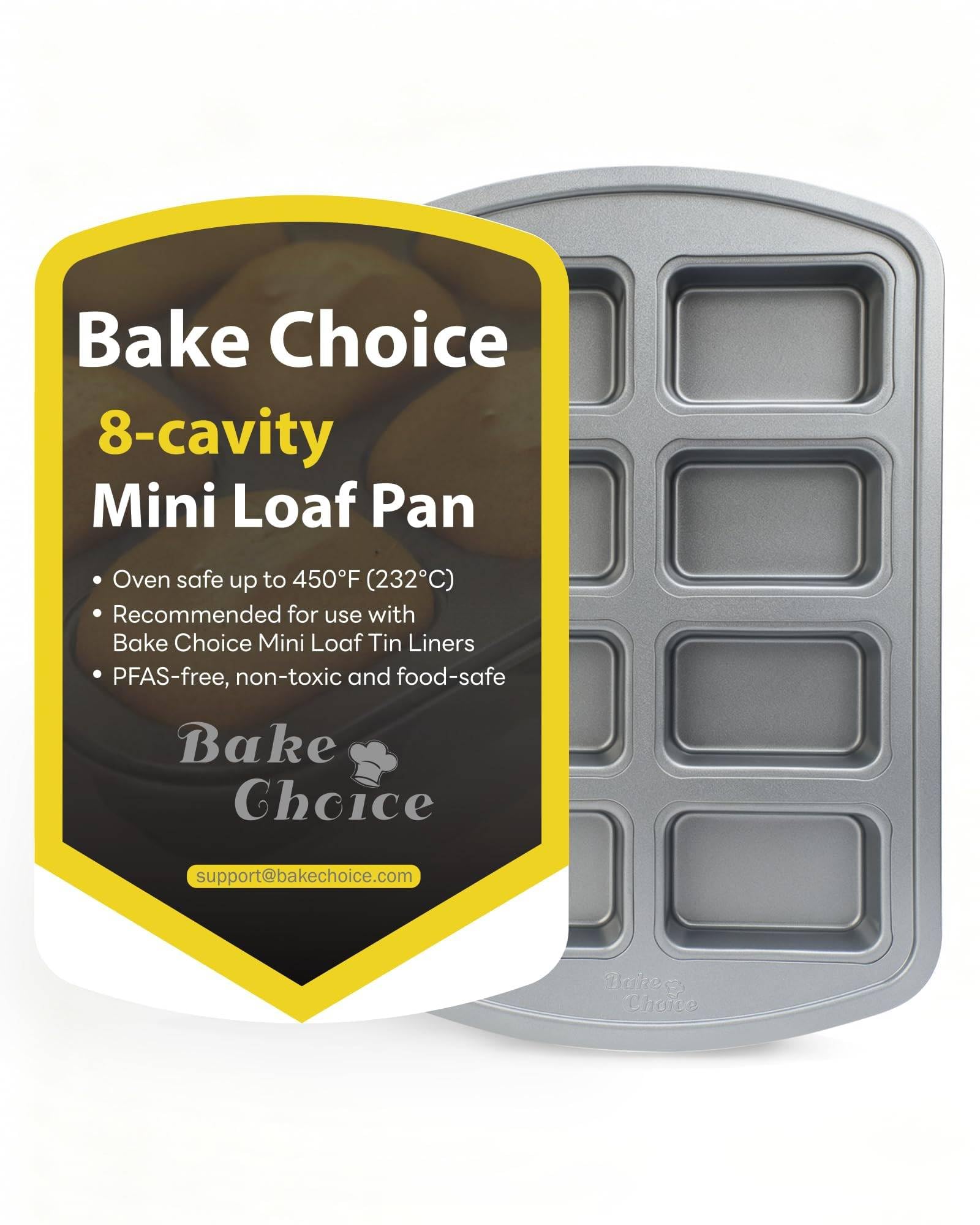 Bake Choice Mini Loaf Pan, 8-Cavity Non-Stick Carbon Steel Baking Pans Set for Banana Bread, Cornbread, Cheesecake, Muffins, Pound Cake, Small Meatloaf, Bread Pan