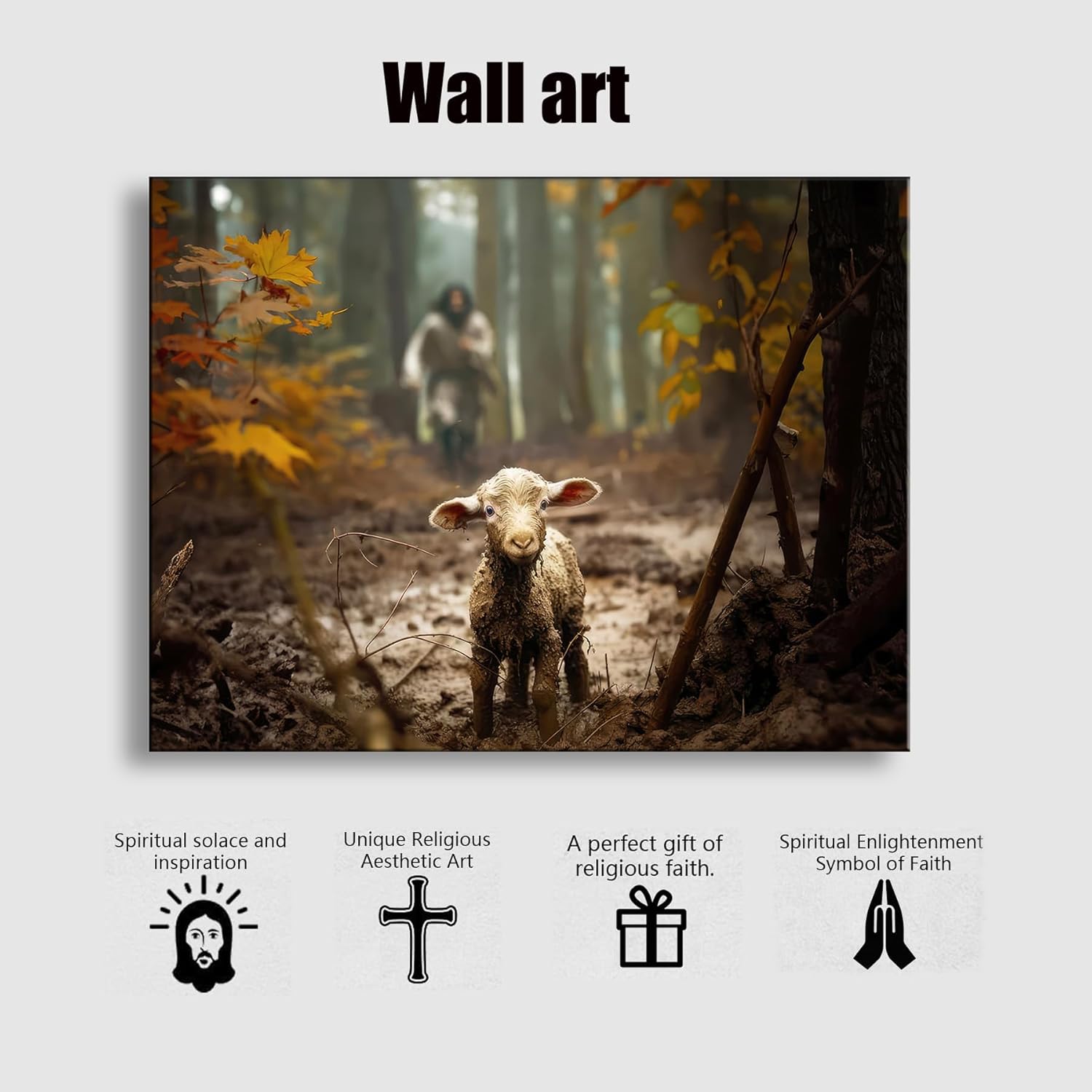 Ploceiny Large Jesus Running After Lost Lamb Canvas Wall Art - Perfect Baptism Gift | 36" x 24" Home Decor