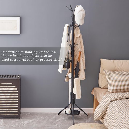 Kitsanery Coat Rack Freestanding,Metal Coat Tree with Umbrella Holder,Hat and Coat Rack Stand for Entryway, Hallway, Living Room, Bedroom (Black)