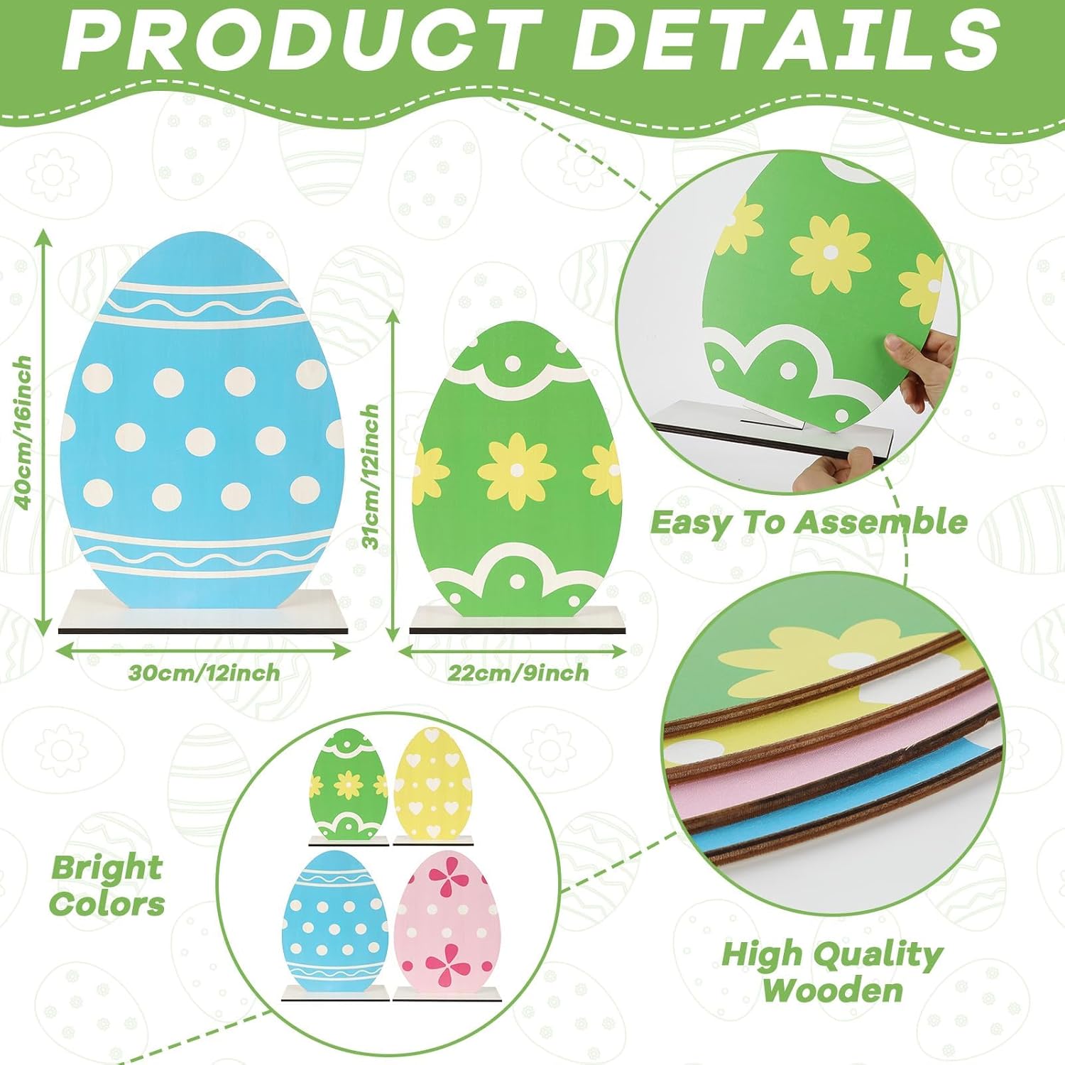 Skiennix Large Easter Egg Yard Decorations - Colorful Wooden Porch Signs for Outdoor Spring Decor