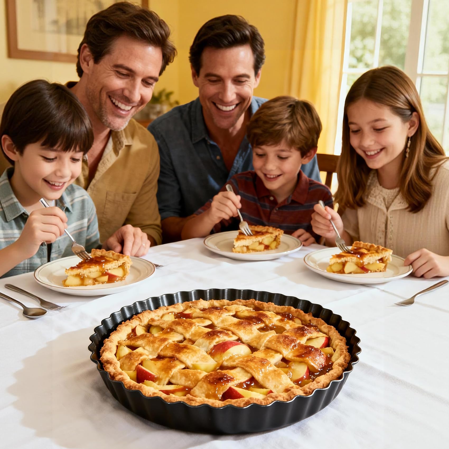 Tart Pan 2 Pack, 9 Inch Non-Stick Carbon Steel Pie Pan, Tart Pans with Removable Bottom -Top 9.5 inches, bottom 9 inches, 1.2 inches deep - Perfect Molds for Making pie, Fruit Tarts with Grooved Edges