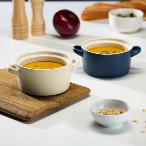 Kook Soup Crocks - Ceramic Stackable Bowls | Oven, Microwave & Dishwasher Safe, 18 oz, Set of 4 (Ivory)