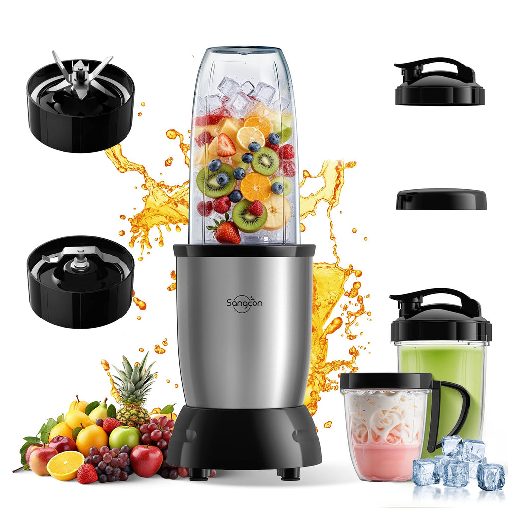 Sangcon 1000w Smoothie Blender for Kitchen, Blender for Smoothies, with 37oz/32oz/22oz Bpa-Free Cups – Upgraded Portable Personal Blenders for Shakes, Frozen fruit, Baby Food, Spice Grinding & More