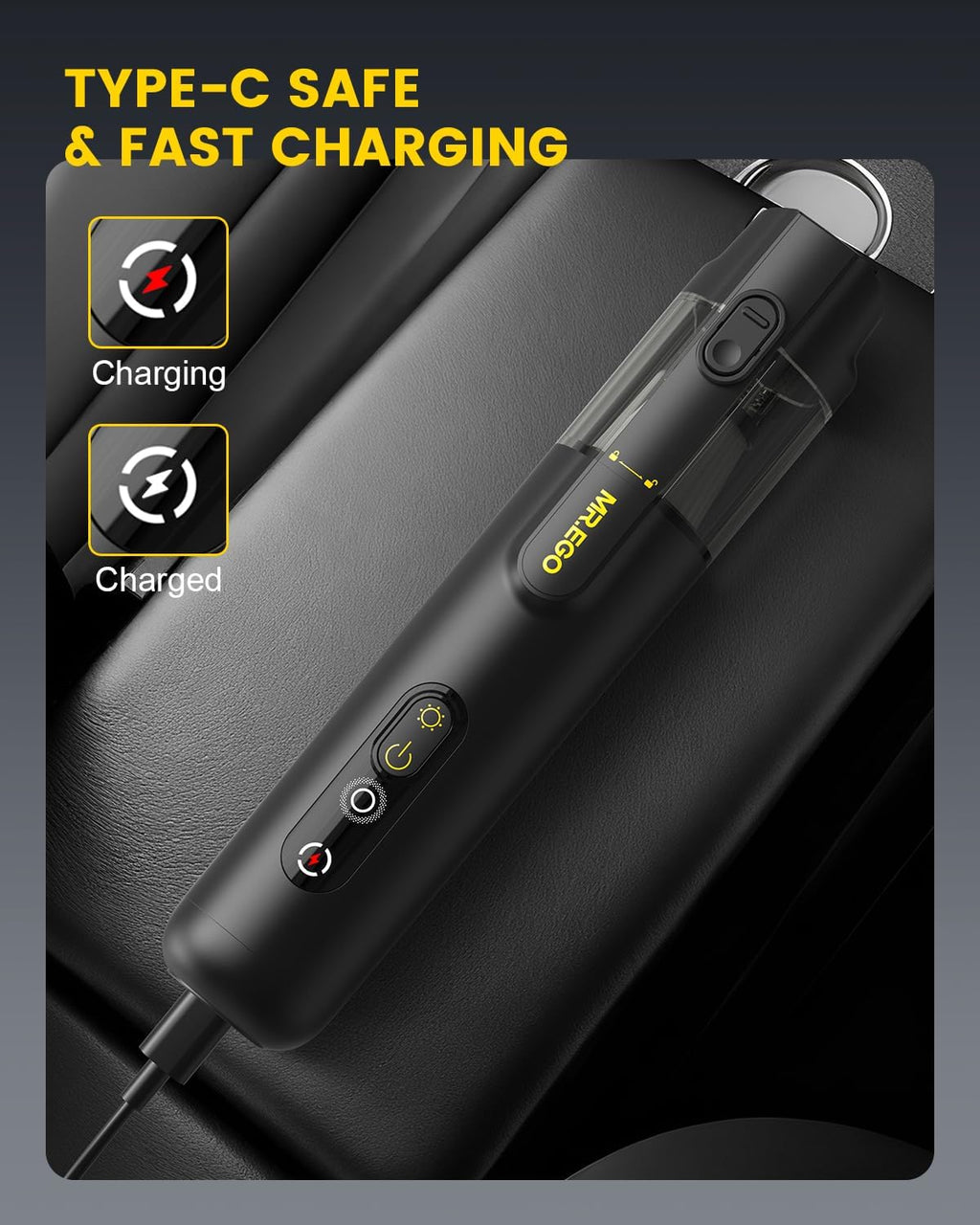 Mr.ego Handheld Car Vacuum - Portable Cordless 4-in-1 Mini Vacuum with 18500Pa Suction | Black