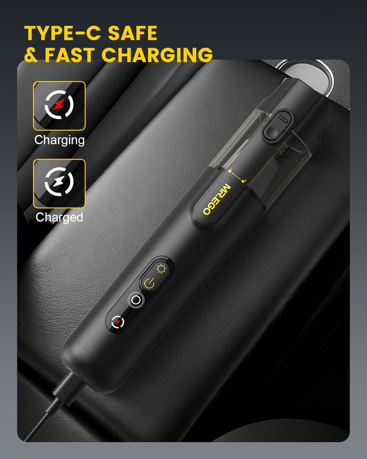 Mr.ego Handheld Car Vacuum - Portable Cordless 4-in-1 Mini Vacuum with 18500Pa Suction | Black