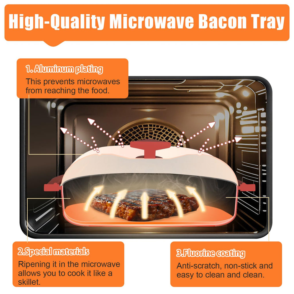 Microwave Grill Pan with Cover, Microwave Cookware Multi-Use for Grilling, Frying, Browning and Crisping, Microwave Bacon Cooker, Omelette Maker, Omelette Pan, Quesadilla Maker, Easy to Clean (Red)