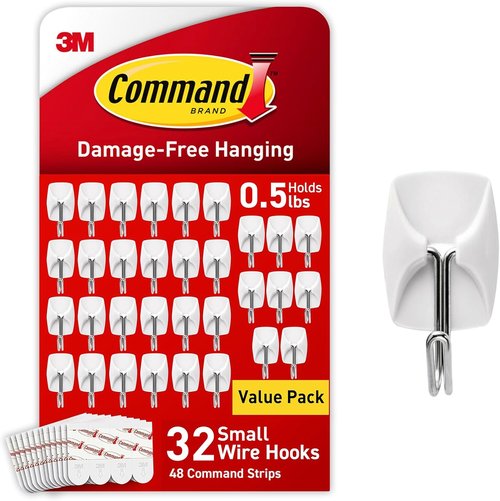Command Small Wire Toggle Hooks - Damage-Free Hanging Wall Hooks with Adhesive Strips | 32 Count, Holds Up to 0.5 lb