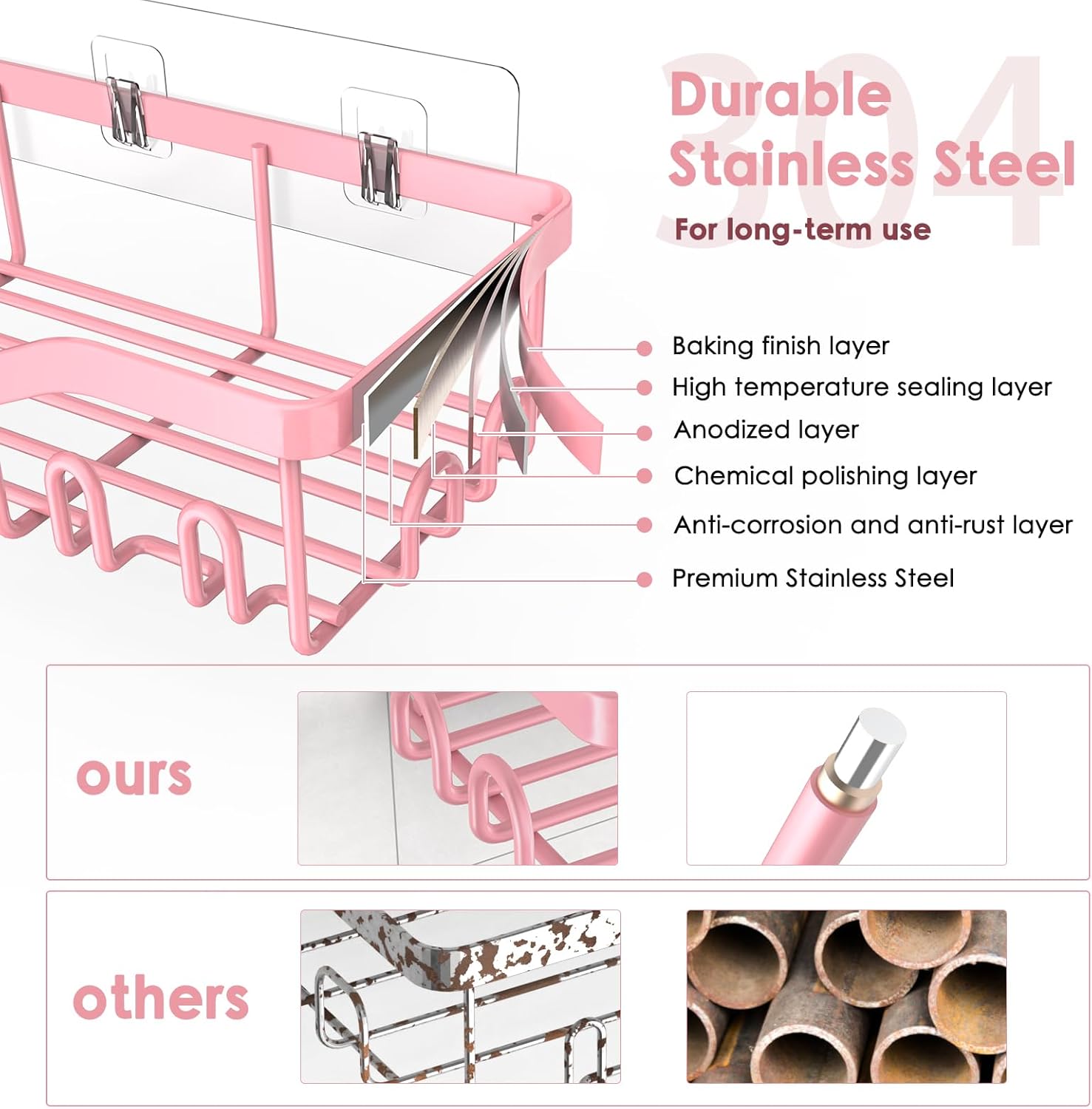 NESOMI Shower Caddy - Rustproof Stainless Steel Organizer with Large Capacity | No-Drill 7-Pack Storage Solutions