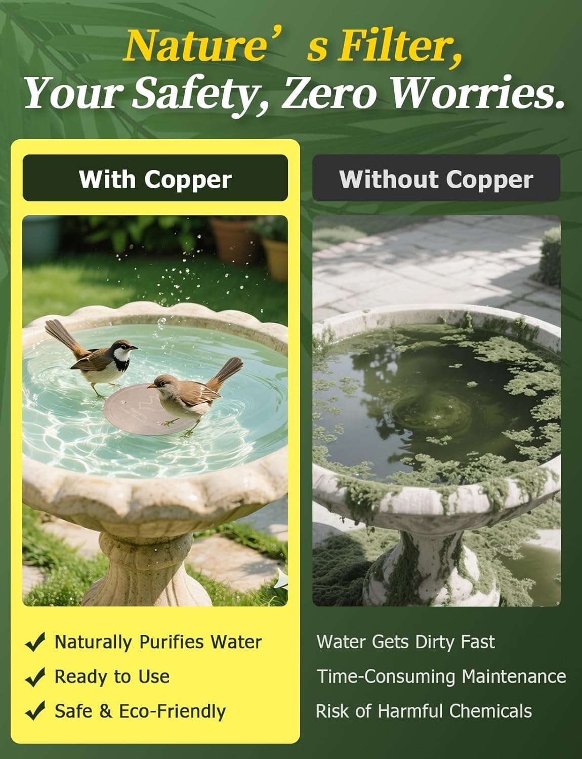 Mellbree Bird Bath Copper Disk - 99.99% Pure Copper Cleaning Disk for All-Season Use | Universal Fit