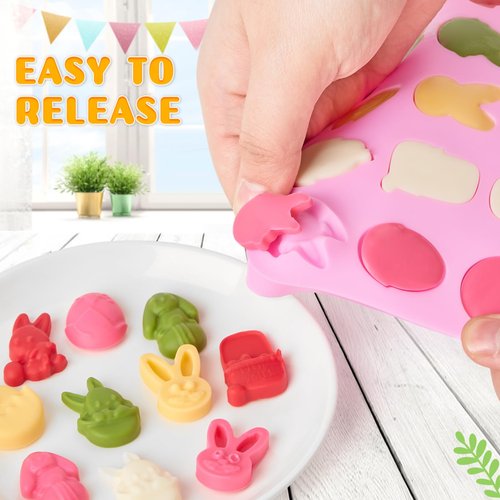 Puyeipt 2 PCS Easter Silicone Molds, 54 Cavity Mini Easter Bunny Mold & 77 Cavity Easter Egg Mold, Easter Rabbit Molds for Candy, Chocolate, Gummy, Cupcake Decor