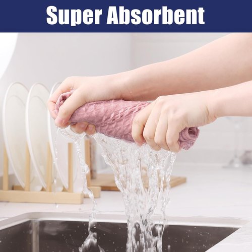 Homaxy Microfiber Kitchen Towels - Ultra Absorbent Waffle Weave | 16 x 28 Inch, 4 Pack, Pink