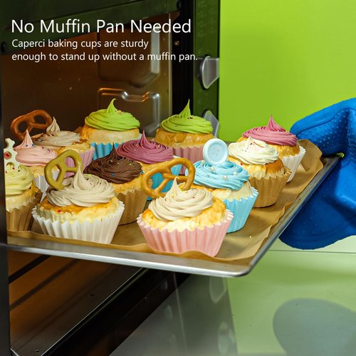 Caperci Cupcake Liners - Heavy Duty Grease-Resistant Baking Cups, 150 Count, Odorless, Easy Peel (White)