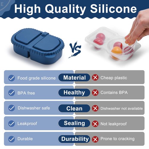 LOROTOCO 3 Pack Silicone Reusable Snack Containers with Lids - 8 oz Double Compartment Snackle Box for Kids & Adults, BPA-Free & Leakproof, Small for Dressing, Snacks, School, Office, Picnic