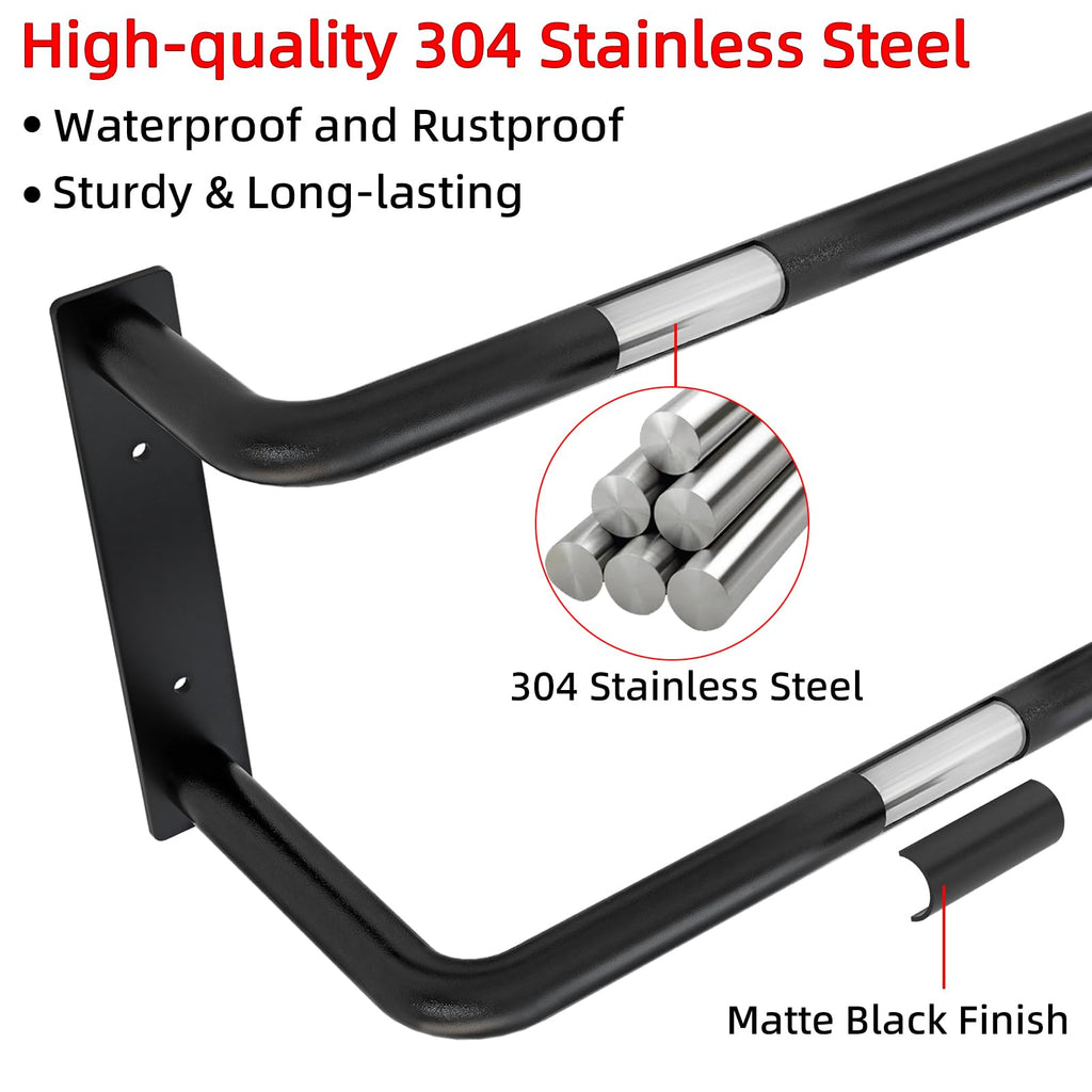24 Inch Double Towel Bar, Towel Rack for Bathroom Wall Mounted, Stainless Steel Towel Holder, Double Towel Rod Towel Rail Hanger for Wall, Modern Home Decor Hand Towel Holder, Matte Black