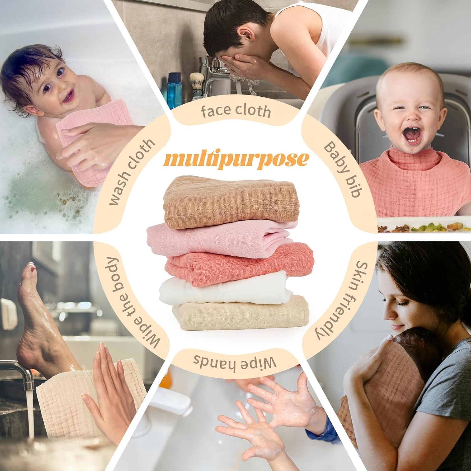 MIGIOL Muslin Burp Cloths - 100% Cotton, Soft & Absorbent Baby Burp Cloths | 10x20 Inches for Boys & Girls