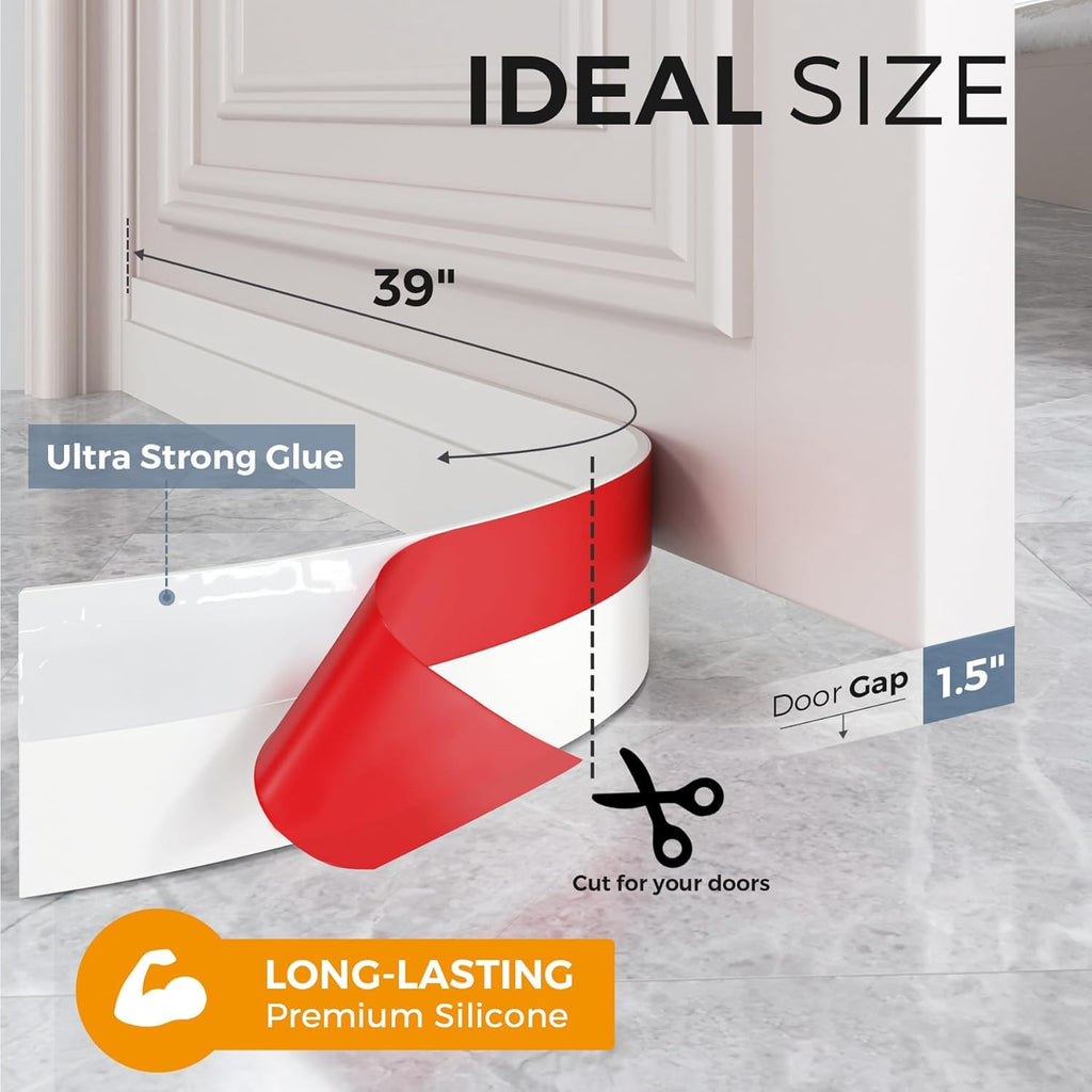 GroTheory 4 Pack Door Draft Stopper, Under Door Sweep for Exterior & Interior Doors, Weather Stripping Door Seal, Garage Window Blocker Noise Cold Air Insulation, Draft Guard White 2" W x 39" L