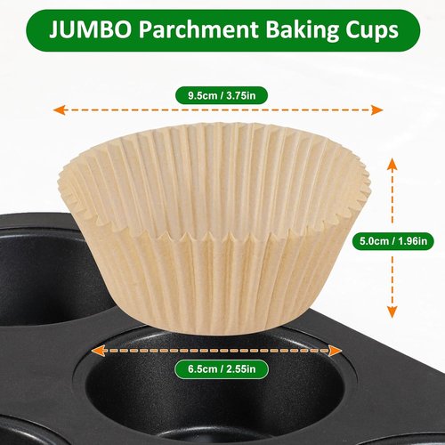 Caperci Jumbo Muffin Liners - 200 Pcs Natural Paper Baking Cups | Non-Stick, Grease-Proof & Food Grade