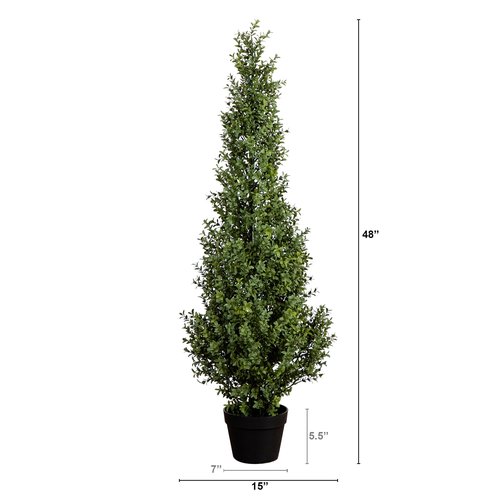 Nearly Natural 4ft UV-Resistant Artificial Boxwood Topiary Tree - Lifelike Greenery for Indoor and Outdoor Decor, Includes Nursery Planter