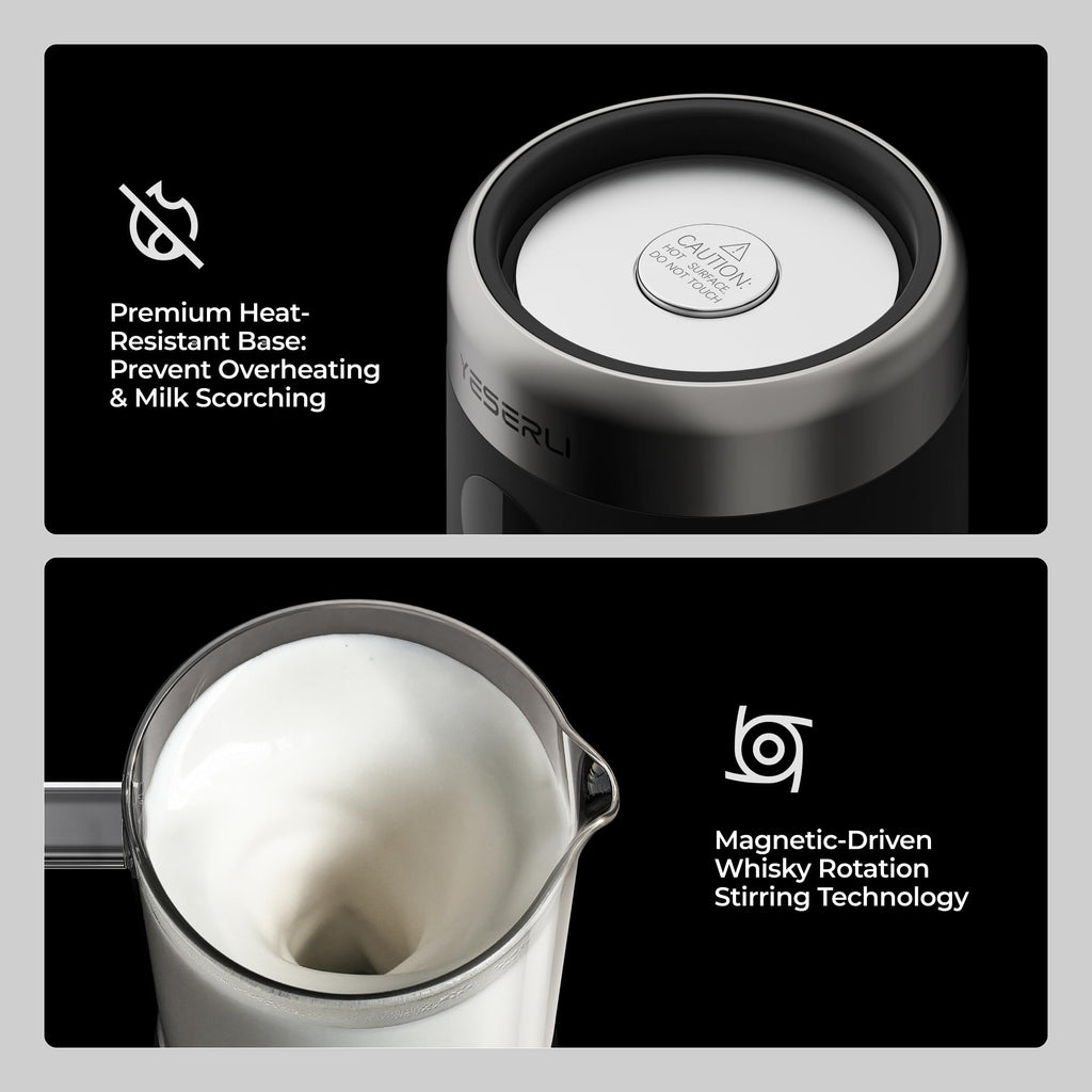 YESERLI 5-in-1 Split Glasscup Electric Milk Frother, 14oz One-Touch Foam Maker & Steamer for Latte/Cappuccino/Hot Chocolate, 600W Automatic Milk Warmer & Cold Froth, Dishwasher-Safe Glasscup BPA Free