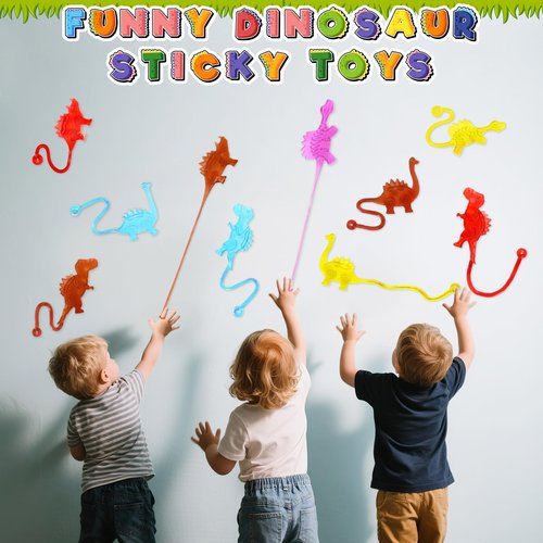 VICROIC 24PCS Dinosaur Sticky Hands Toys for Kids, Rubbery Stretchy Sticky Goodie Bag Stuffers Toy for Animal Party Favor Supplies, Dinosaur Sticky Toys for Boys Girls Classroom Prizes